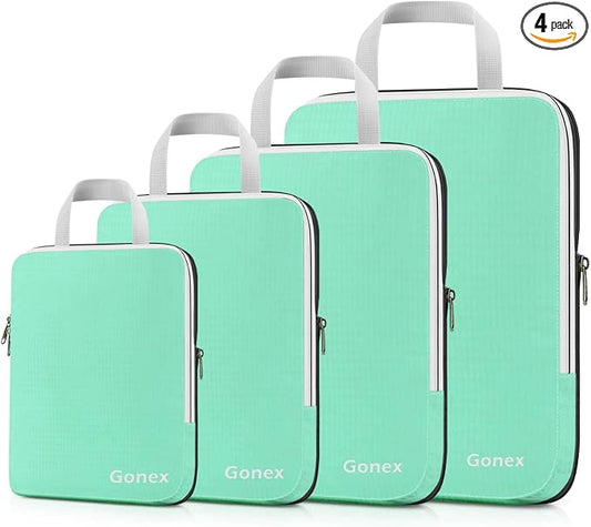 Gonex Compression Packing Cubes, 4pcs Expandable Storage Travel Luggage Bags Organizers (Mint Green) by Gonex