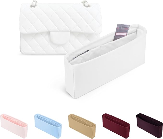 Purse Organizer Insert, Silky-Soft Lightweight Design, Multi-Pocket, Keeps Bag Organized & Protects Interior, Fits Chanel Classic Flap Jumbo, Ideal for Travel & Daily Use(Blanc, CF Jumbo 30) by KINGSINBAG