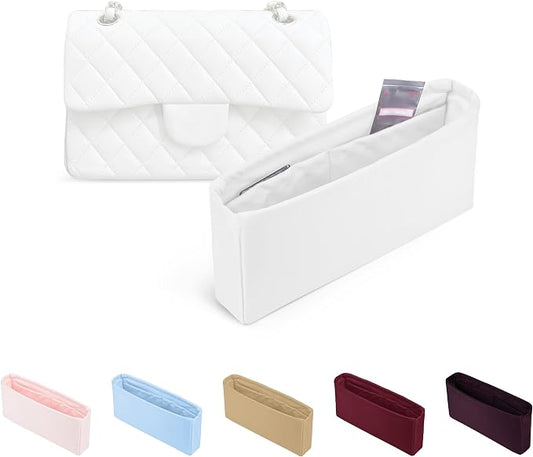 Purse Organizer Insert, Silky-Soft Lightweight Design, Multi-Pocket, Keeps Bag Organized & Protects Interior, Fits Chanel Classic Flap Jumbo, Ideal for Travel & Daily Use(Blanc, CF Jumbo 30) by KINGSINBAG