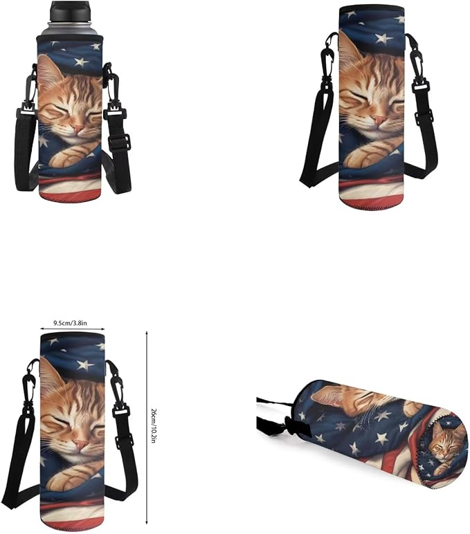 American Flag Cat Backpack for Girls Boys Backpack with Lunch Box Water Bottle Holder and Soft Pencil Pouch 4PCS Set Cute Bookbag with Front Pocket for School 17 inch Large School Bag for Kids - Image 6