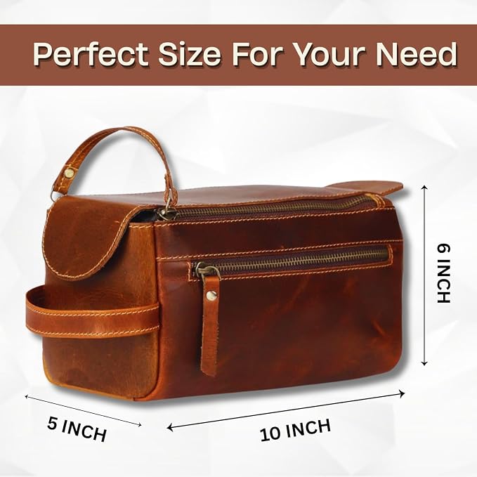 Rajeriya Premium Buffalo Leather Toiletry Bag for Men & Women With Water resistant Lining, Cosmetic Bags,Grooming Travel Pouch, Unisex Wash Bag for Toiletries, Gifts for Men and Women - Image 5