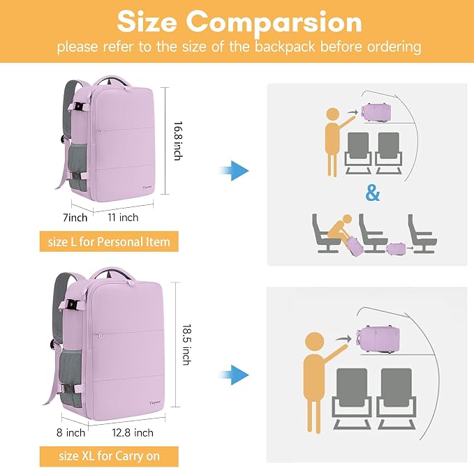 Taygeer Large Backpack for Women Travel Bag, Carryon Bag for Airplane | Luggage Backpack for College with 15.6inch Laptop Compartment & Shoe Pouch, Travel Essentials for Business, Orchid Purple - Image 6