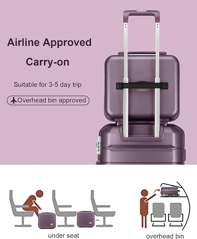 Somago 20 Inch Carry On Luggage Sets Hardside Suitcase with Double Spinner Wheels and TSA Lock YKK Zipper (Elegant Purple,14/20) - Image 2