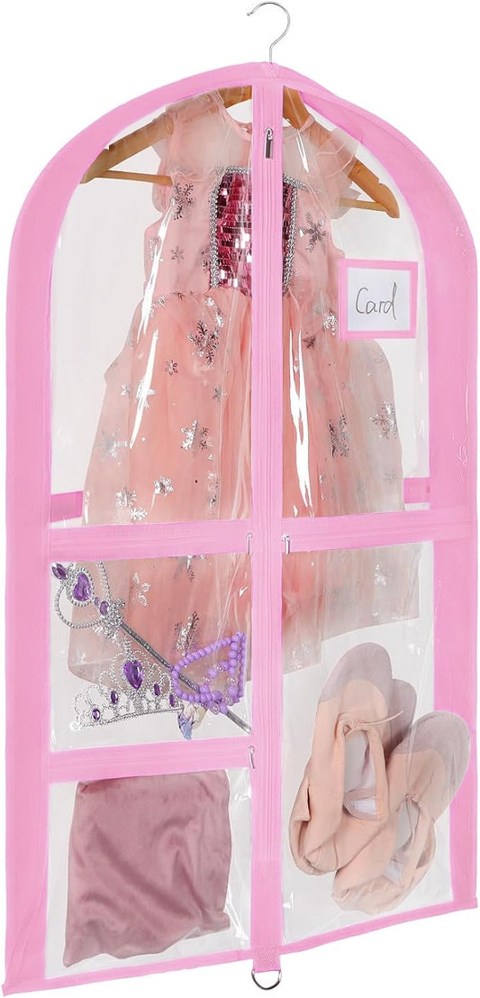 Univivi Clear PVC Dance Costume Bags, 35 Inch Garment Bag for Dance Competitions, with 3 Seperated Medium Clear Zipper Pockets and 1 Large Back Zippered Pocket (Clear/Pink) by Univivi