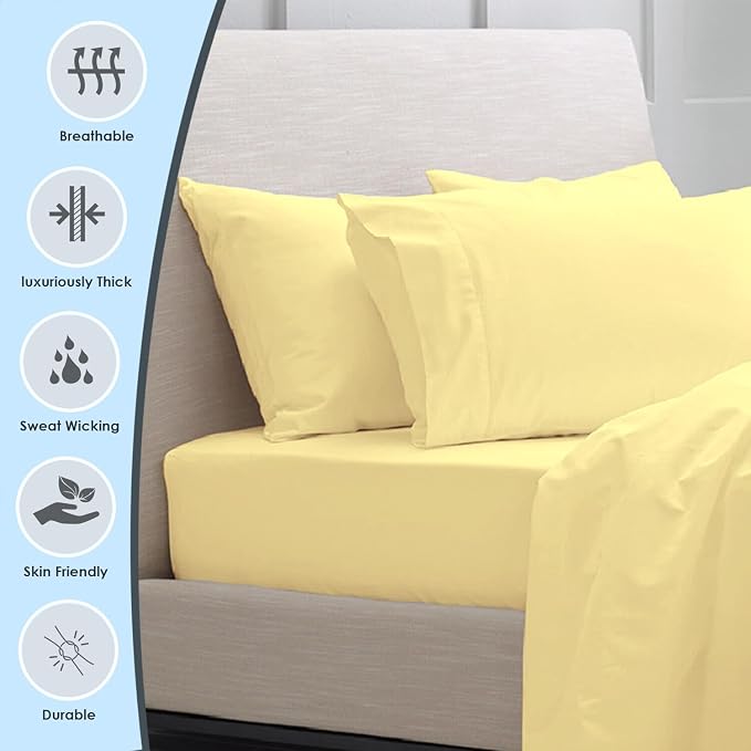 Pizuna Pure 100% Luxury Cotton Queen Size Pillow Case Mellow Yellow, 1000 Thread Count 100% Long Staple Cotton Sateen Pillowcase, Pillow Covers with Stylish 4" Hem (Combed Cotton Pillowcase) - Image 2