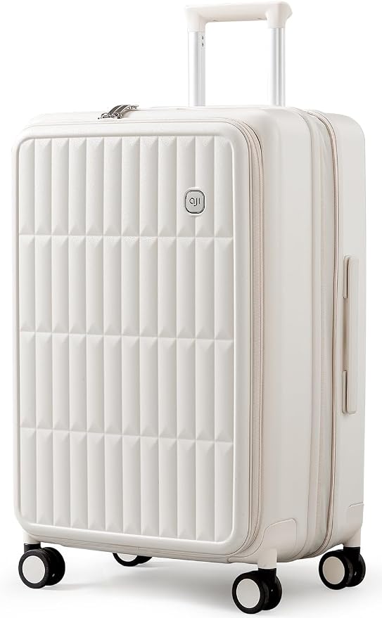 Expandable Top Open 24 Inch Checked Luggage with Spinner Wheels, Large Suitcase with TSA Lock, Hardside Travel Luggage Suitcases for Men Women, for 14+Days Travel, Coconut White by AJIVALUESTYLISHQUALITY