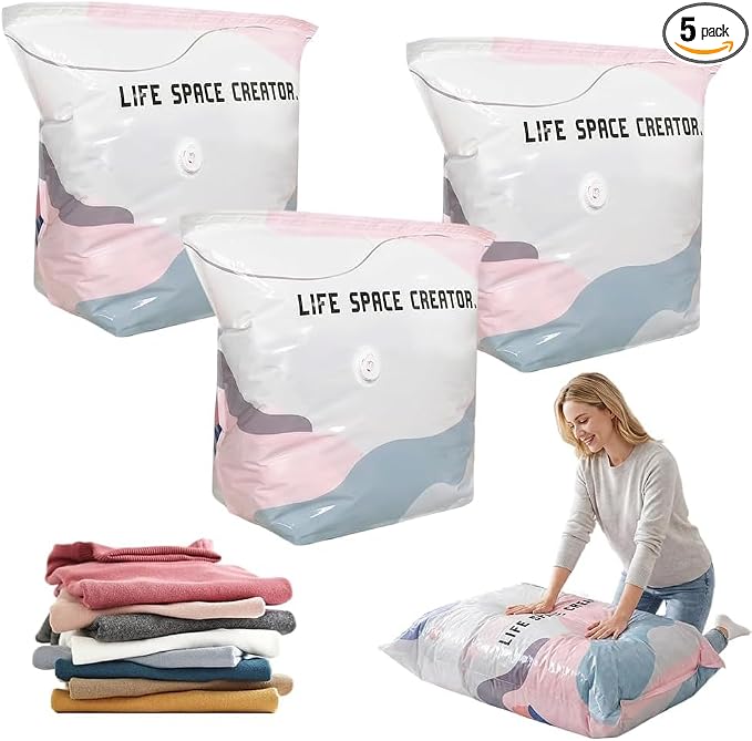 2026 Upgrade No‑pump Vacuum Storage Bags, Premium Extra Large Capacity Storage Compression Bags, Reusable Heavy Duty Storage Organize for Clothes Comforters Blankets Travel & Home (Medium * 3 Sets) by Atallit