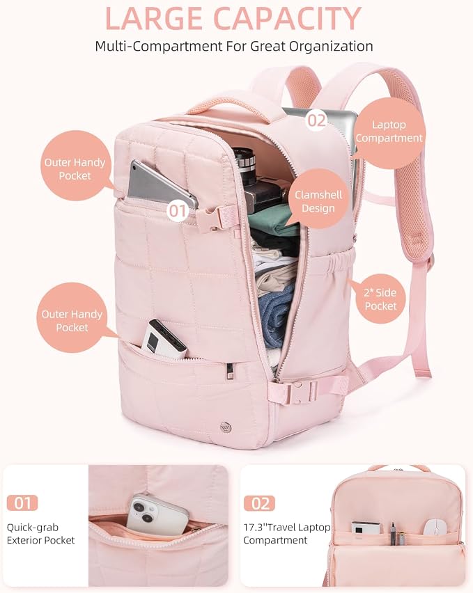 WESTBRONCO Travel Laptop Backpack for women 17.3 inch Travel Backpack Carry on Flight Approved Puffy Weekender Bags for Women - Image 2