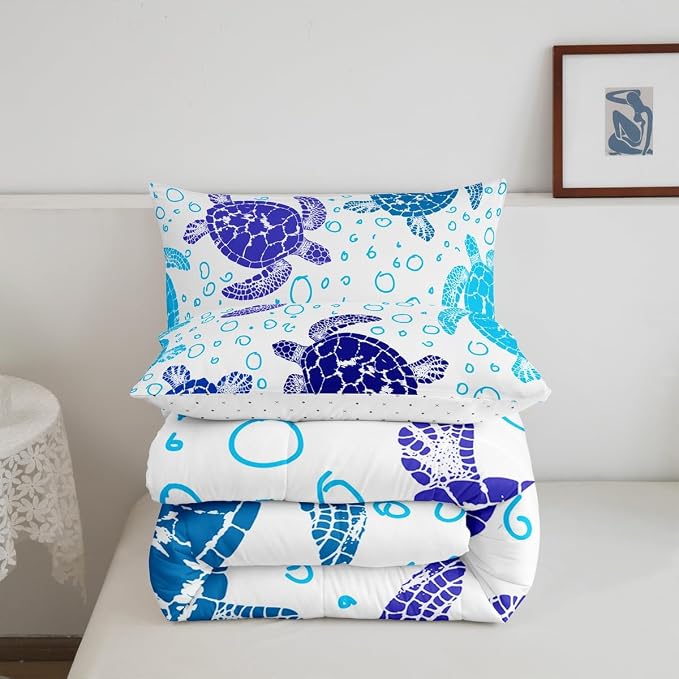 Erosebridal Sea Turtle Down Comforter Twin Size, Kids Bohemian Tortoise Comforter Set, Ocean Life Blue Sea Duvet Insert Underwater Word Bedding for Children Boys Girls Teens Bedroom - Image 7