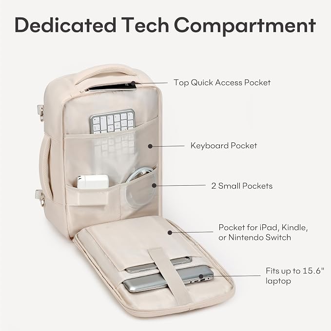 mibasies 30L Travel Backpack for Women & Men: Flight Approved Carry On Backpack, TSA Personal Item Bag with Water Bottle Pocket, Weekender Essentials Backpacks fits 15.6" Laptop - Beige - Image 4