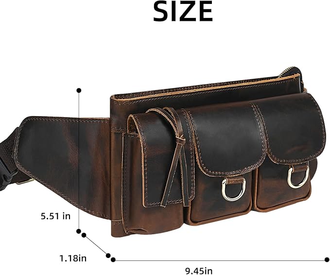 Water Resistant Canvas + Leather Hiking Riding Travel Fanny Waist Pack Small Phone Pouch For Men Women FB811-29 (100% Leather-The 341 Coffee) - Image 7