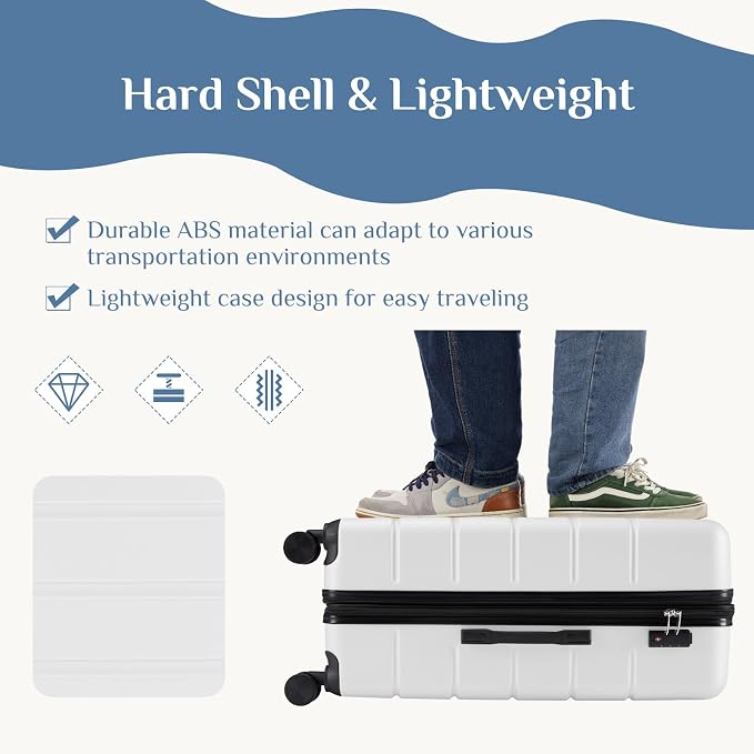 OLIXIS 29 Inch Luggage, Hardside Checked Suitcase with Spinner Wheels, Lightweight ABS Hard Shell Travel Luggage, TSA Approved Lock, Expandable Large Suitcase for Business & Travel–White - Image 2