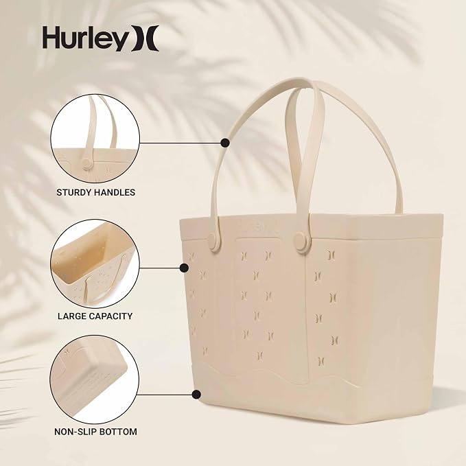 Hurley Rubber Tote Bag - Beach Bags Waterproof Sandproof, Easy-Clean Freestanding EVA Plastic, Hose-Clean, Sizes 16"-19" - Image 5