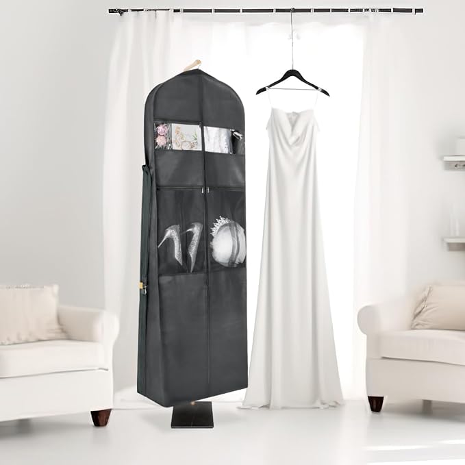 Zilink 72" Wedding Dress Garment Bag Dress Bags for Gowns Bridal Garment Bag for Dresses Long with 12”Gusseted and Accessory Pockets for Wedding Dress, Puffy Gowns [Upgraded Version], Grey - Image 5