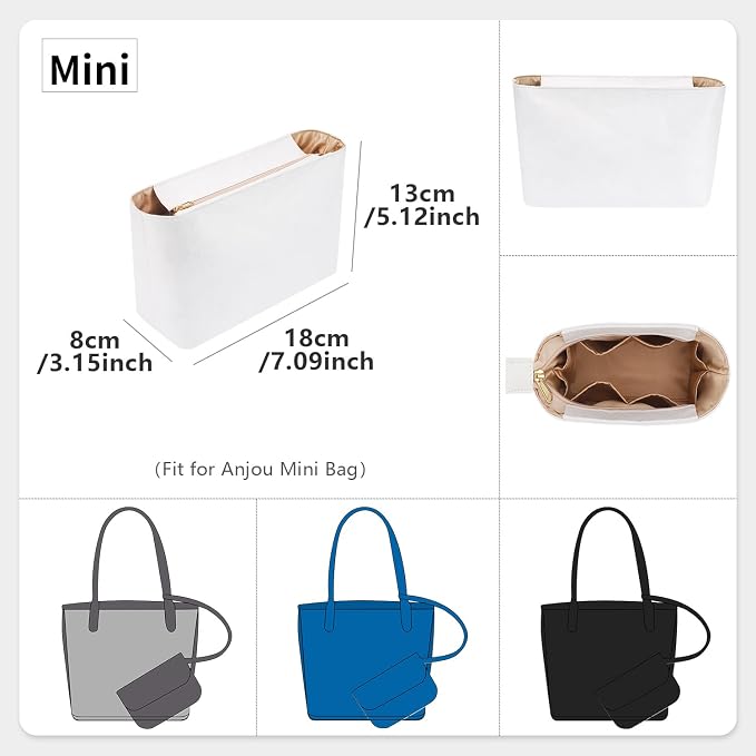 Tote Bag Organizer Insert Compatible with Handbag, Dupont Paper Purse Inner Suit for Bag, HandBag Shaper (White, Mini) - Image 2