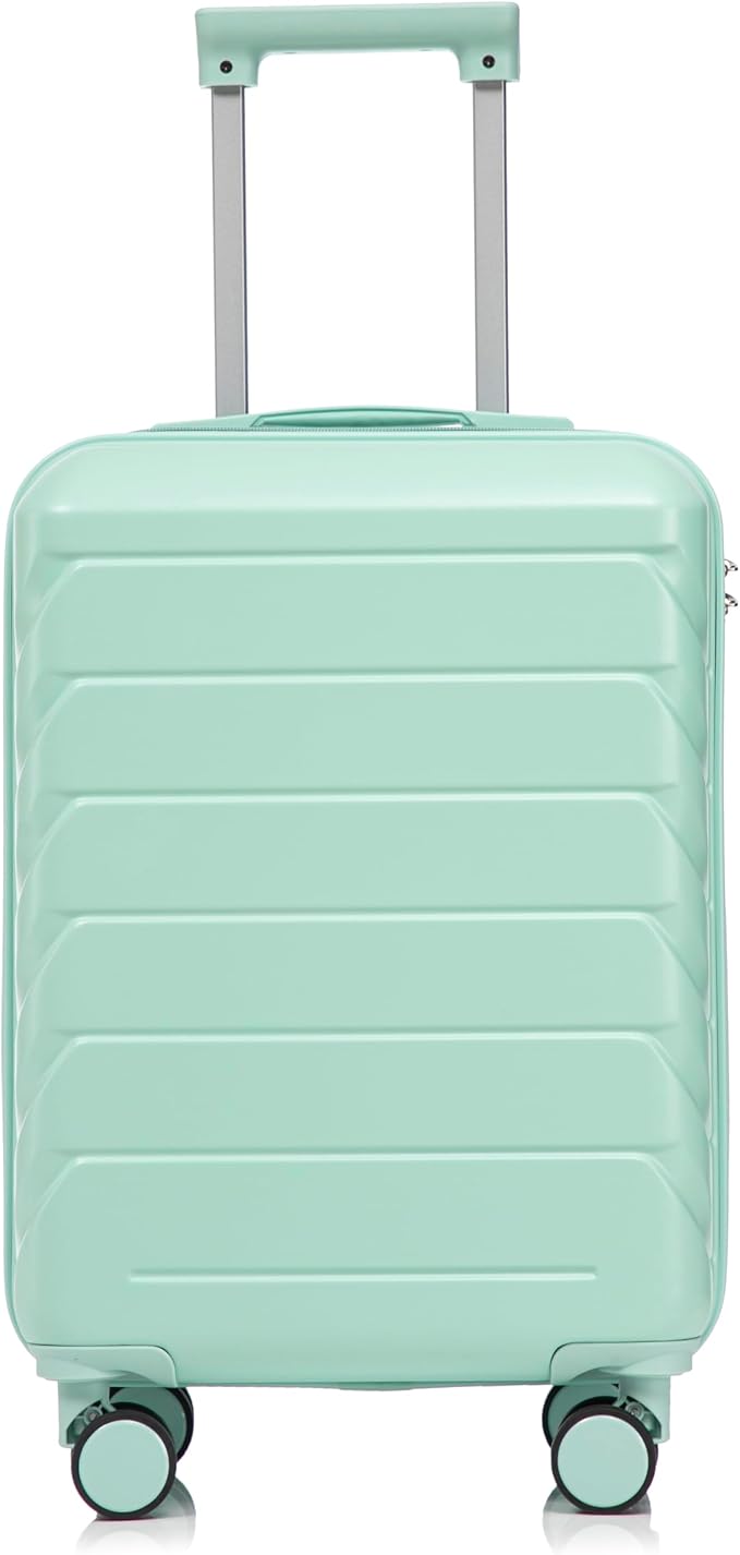 GDFStudio 20" ABS Hardshell Checked Luggage, Medium Capacity Travel Suitcase with Scratch Resistant Surface, 360° Silent Spinner Wheels, Combination Lock, Telescopic Handle and Side Hooks, Mint Green by GDFStudio