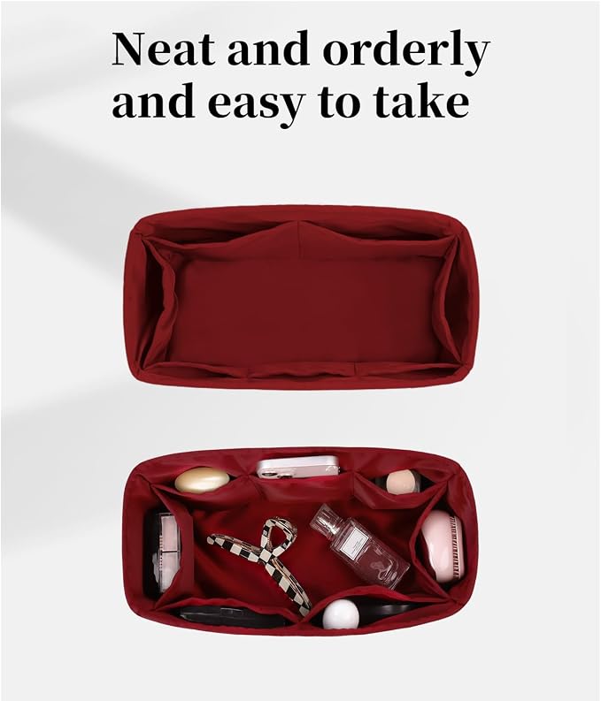 Organizer Insert for Onthego PM, Satin Purse Organizer for Luxury Bag, Lightweight and Soft Purse Dividers for Woman Handbags, Multiple Pockets with Organized Capacity (Ruby, PM) - Image 3