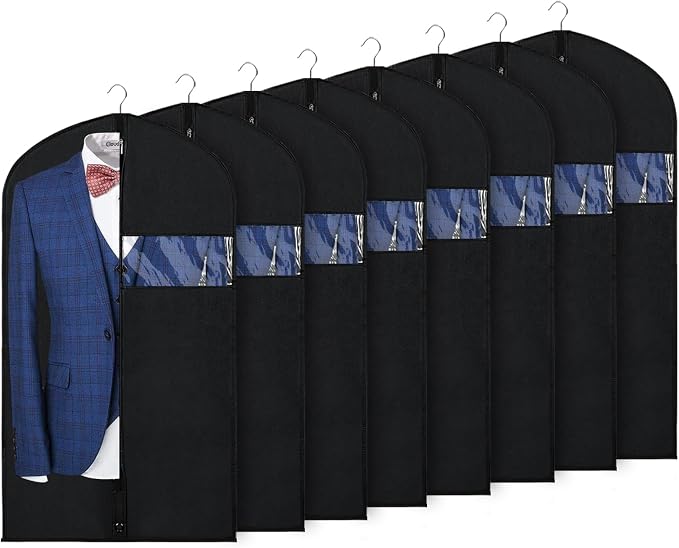Syeeiex 40" Garment Bags for Hanging Clothes, Set of 8 Suit Bag, Suit Bags for Closet Storage, Garment Covers for Storage Suits, Shirts,T-shirts and Jackets on Closet(Black) by syeeiex