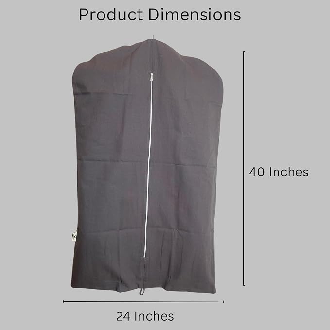 Premium 100% Cotton Garment Bags – 40" Gray Canvas Suit Cover with YKK Zipper – Breathable, Dust-Proof Storage for Suits, Coats, Dresses, Jackets & Travel/Closet Use - Image 2