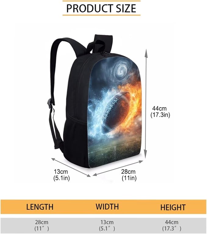 Flame Water Football Print Lightweight Schoolbag Set, Girls School Large Bookbag Set, Middle Students Backpack with Lunch Box, Boys Knapsack Set Durable, Suitable for School or Travel - Image 2