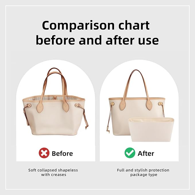 DGAZ Purse Organizer Insert Fits Neverfull-Mini/PM/MM/GM Bags，Silk Bag Organizer，Luxury Handbag & Tote Shaper（GM, Craie） - Image 4