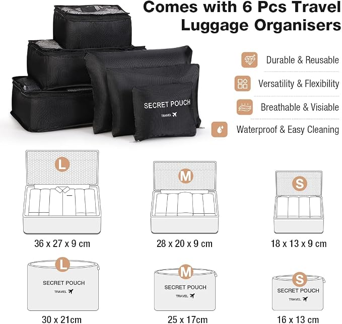 Garment Bags with 6 Set Packing Cubes, Garment Convertible Weekender Bag for Women, Large Carry On Garment Bags for Travel, Duffle Bag Garment Bag Gifts Black Color - Image 3