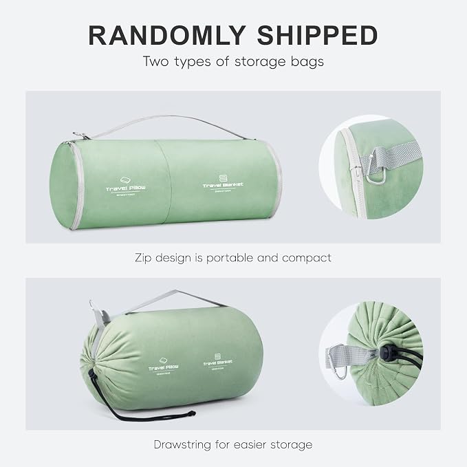 urnexttour Travel Pillow and Blanket Set Neck Pillows Soft Blankets with Sleep Mask Travel Essentials for Airplane Car Memory Foam Sage Green - Image 2