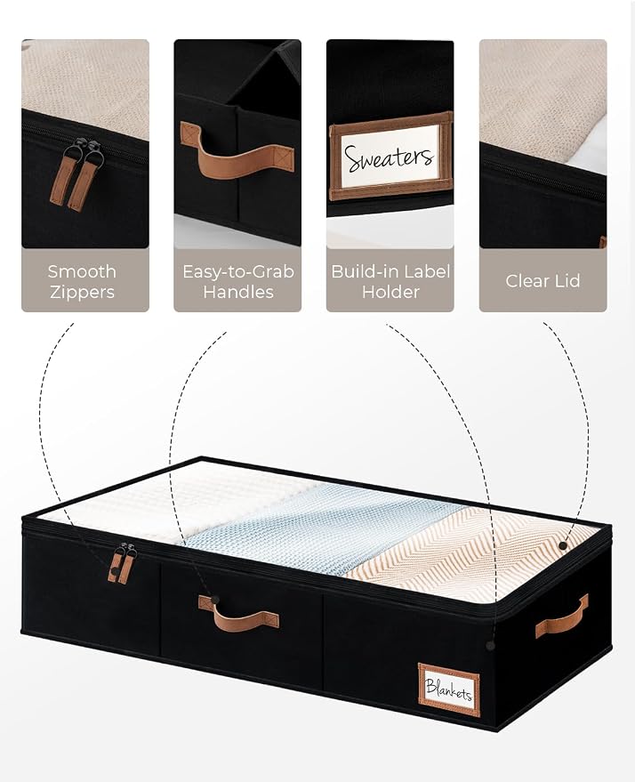 StorageWorks Large Under Bed Storage Containers with Handles and Label Holder, 2 Pack Ultra-thick Fabric Underbed Bins, Closet Organizer for Clothes, Blankets, Sweater - Image 3