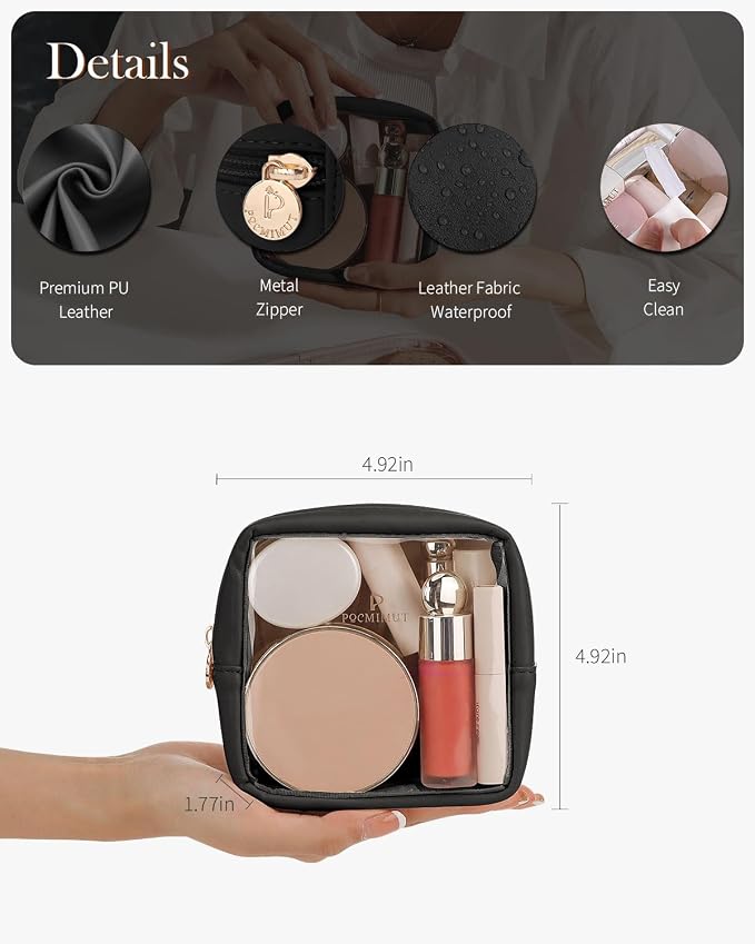 Pocmimut Clear Makeup Bag, Easy to Find Mini Makeup Bag for Purse, Travel Makeup Bag for Car, Compact Cosmetic Pouch for Daily Essentials,Black - Image 5