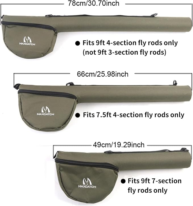 M MAXIMUMCATCH Maxcatch Fly Fishing Rod Case with Reel Pouch, Complete Protection Bag, For 9FT 2/4 Pieces Rod, Single (Green, 9' 4sec) - Image 3