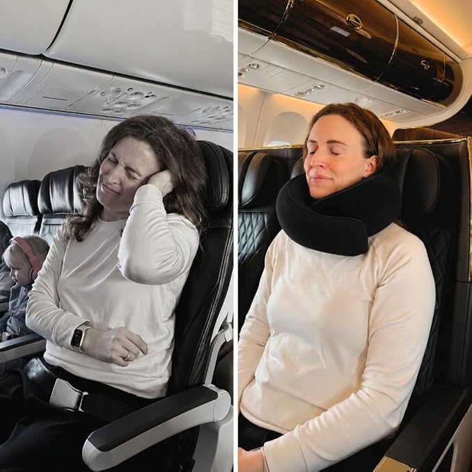 FlyHugz® Neck Travel Pillow Memory Foam Neck Pillow for Comfort on Airplane Compact and Ergonomic Design for Travel, Car Rides, and Home Use Ideal for Adults and Kids. (Midnight Black) - Image 5