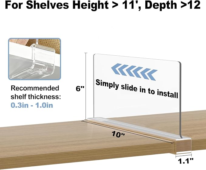 Purse Organizer for Closet Shelf Dividers: 6-inch Tall(Shorter Version) Adjustable Clear Acrylic Bag Storage Organizer for Handbags, Sweaters, Towels, Jeans and Shoes on Wood Shelves 6-Pack - Image 2