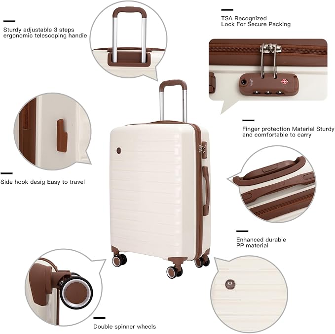 Travelhouse Luggage Sets 5 Piece with Double Spinner Wheels,PP Hardside Suitcase Sets with TSA Lock,Carry On Luggage Set with Travel Duffle Bag for Women and Men - Image 8