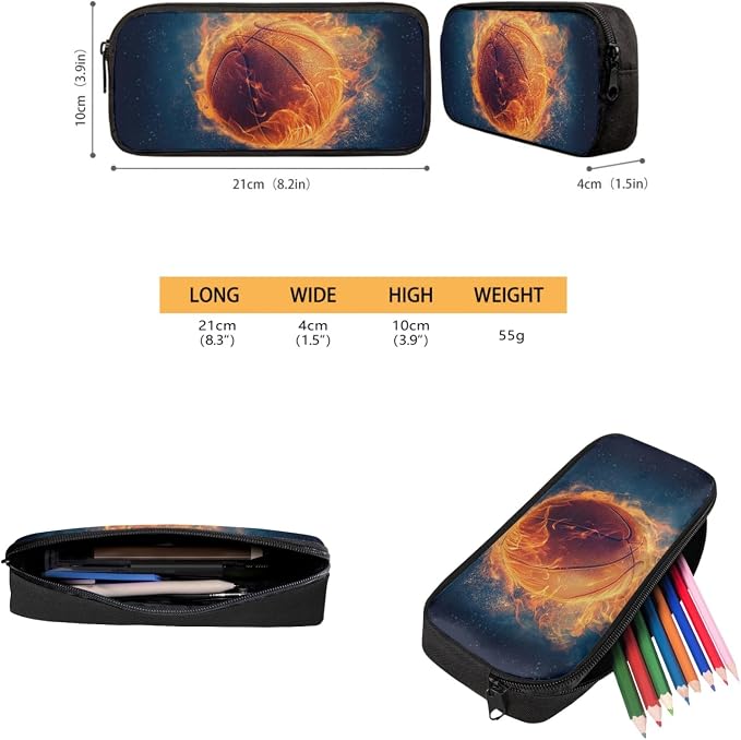 Coloranimal Fire Basketball Backpack Set Included 1Pcs School Bag 1Pcs Mini Lunch Bag 1Pcs Pencil Case Bookbag for Teen Boys Girls Hiking Camping Travel Bag - Image 4