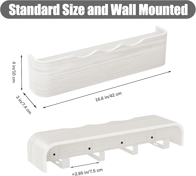 Coat Rack Wall Mount with Shelf 4 Hidden Hooks Modern Wooden Key Holder Entryway Organizer for Hallway Bedroom Bathroom Home Decor Storage for Hanging Coats Hats Bags Towels, Wave-Shape White - Image 3