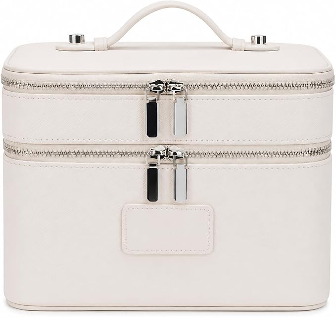 Makeup Case, Large Capacity Leather Makeup Bag for Women,Large Capacity Waterproof Double Leather Cosmetic Case,Removable Compartment Travel Organizer by idoltimes
