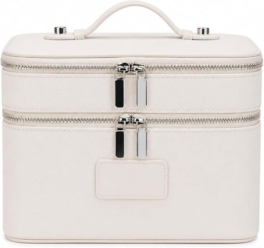 Makeup Case, Large Capacity Leather Makeup Bag for Women,Large Capacity Waterproof Double Leather Cosmetic Case,Removable Compartment Travel Organizer by idoltimes