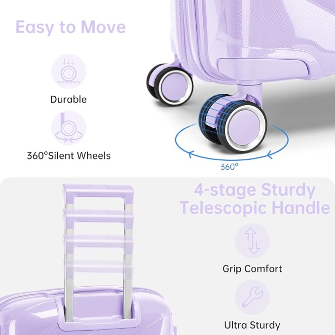 Carry On Luggage 22x14x9 Airline Approved, 20 Inch Expandable Hardshell Luggage Carry-on Suitcases with Spinner Wheels, Carry On Suitcase Set for Women (LAVENDER) - Image 4