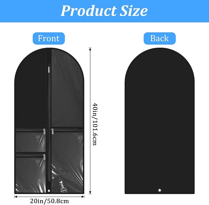 10 Pack Garment Bags for Dance Costumes, 40" Garment Bags for Hanging Clothes with 3 Clear Zipper Pocket, Waterproof Cheer Uniform Garments Bag for Dance Competition, Travel, Closet Storage (Black) - Image 2