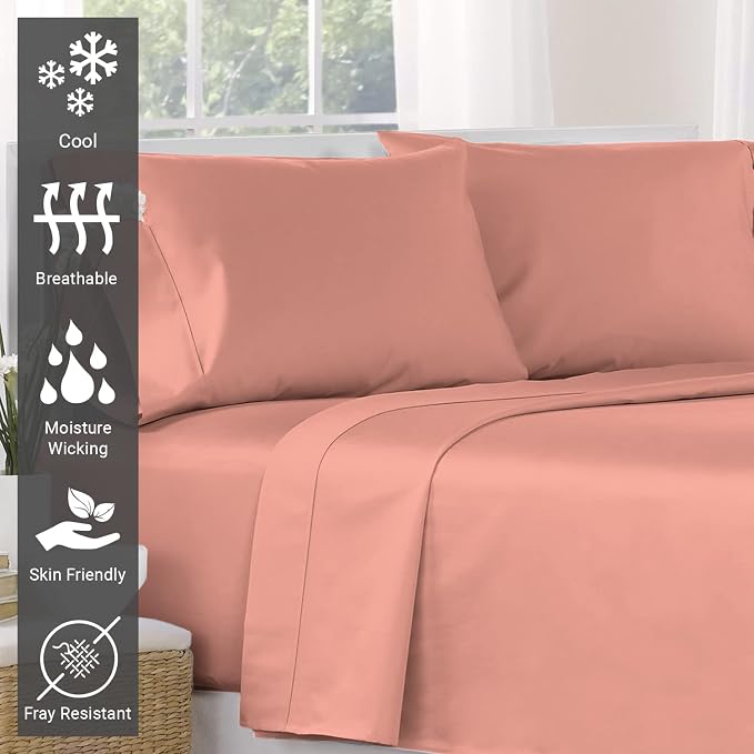 Pizuna Pure 100% Cotton Flat Sheets Only Twin XL Burnt Coral (1 PC), Luxurious 400 Thread Count Long Staple Cotton Sateen with 4" Hem (Combed Twin XL Flat Sheet Only Cotton) - Image 2