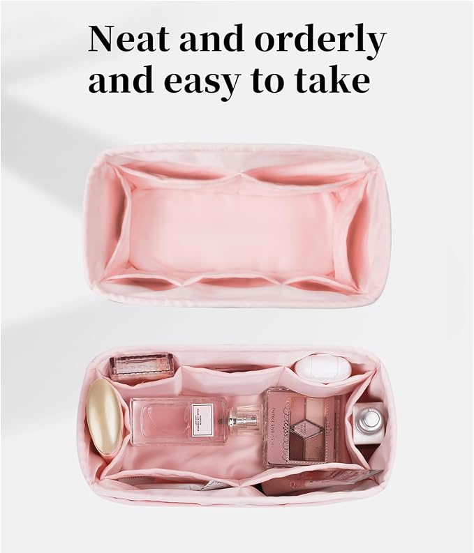 Organizer Insert for Onthego MM, Satin Purse Organizer for Luxury Bag, Lightweight and Soft Purse Dividers for Woman Handbags, Multiple Pockets with Organized Capacity (Pink, MM) - Image 2