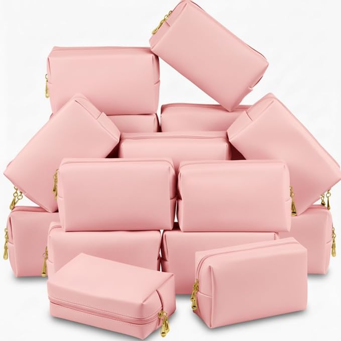 Kigeli Aesthetic Makeup Bags PU Leather Cosmetic Pouches Waterproof Plain Toiletry Bags Makeup Pouches Bulk for Women Party Gift Travel Storage Organizer(Pink,7.1 x 2.8 x 4.3 in) by Kigeli