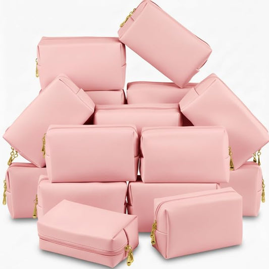 Kigeli Aesthetic Makeup Bags PU Leather Cosmetic Pouches Waterproof Plain Toiletry Bags Makeup Pouches Bulk for Women Party Gift Travel Storage Organizer(Pink,7.1 x 2.8 x 4.3 in) by Kigeli