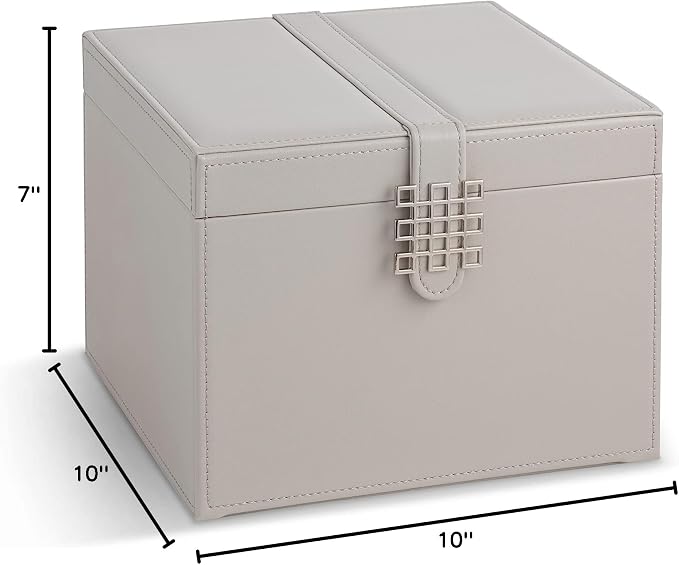 Glenor Co Earring Organizer Holder - 75 Small & 4 Large Slots Classic Jewelry Box with Drawer & Modern Closure, Mirror, 4 Trays Earrings, Ring or Chain Storage - PU Leather Case - Grey - Image 5