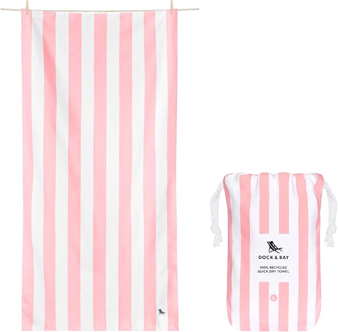 Dock & Bay Beach Towel - Quick Dry, Sand Free - Compact, Lightweight - 100% Recycled - Includes Bag - Cabana Light - Malibu Pink - Extra Large (200x90cm, 78x35) by DockBay