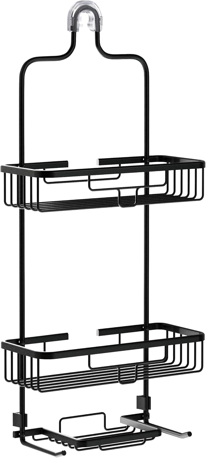 Zenna Home Rustproof Hanging Shower Caddy, Over the Shower Head Caddy with 2 Shelves and Built In Hooks, Aluminum Bathroom Hanging Organizer, Black - Image 10