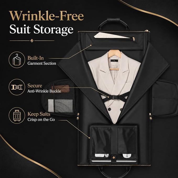 Garment Bag for Travel, Convertible Suit Garment Bag for Men, Stylish Carry On Garment Bag with Shoulder Strap, 2 in 1 Foldable PU Leather Garment Duffle Bag Suit Travel Bag for Men, Black - Image 3