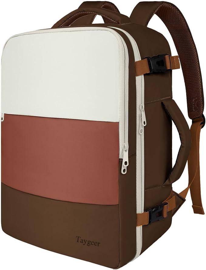 Taygeer Carry On Backpack, 40l Travel Backpack for Women Airline Approved | Cute Personal Item Travel Bag with Shoe Pouch, Casual Daypack Gifts for Friend Hiking Weekend, Khaki Beige by Taygeer