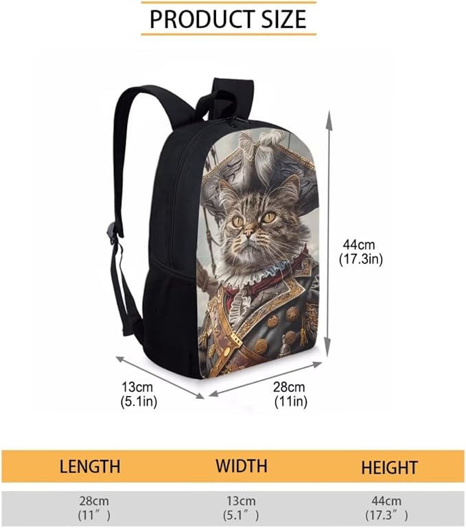 17 Inch Animal Print School Backpack And Lunch Box Set for Kids Lightweight Funny Cat As Pirate Backpack for Boys Girls Sturdy School Bag with Insulated Lunchbox Pencil Case Student Bookbag - Image 7