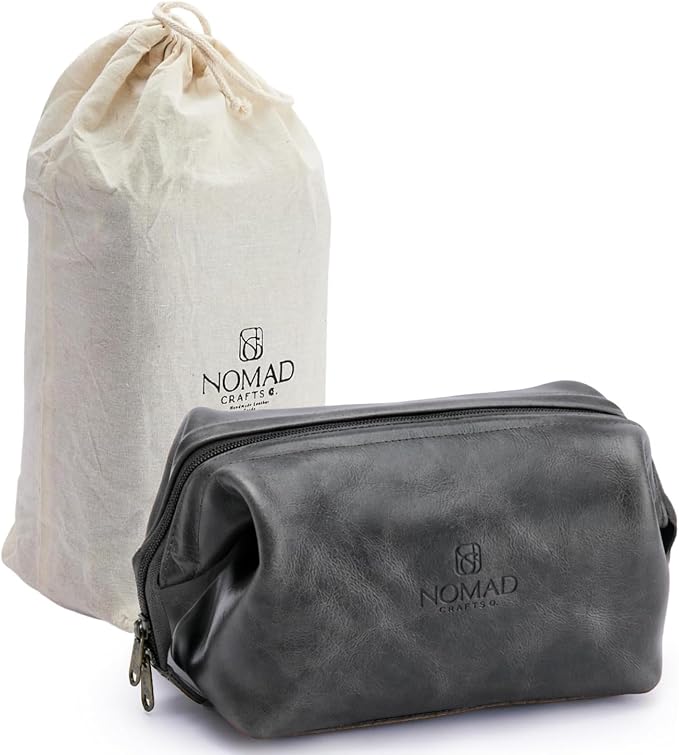 NomadCraftsCo. Premium Leather Travel Toiletry Bag for Men and Women, King-Size Dopp Kit with Waterproof Lining, Mens Toiletry Travel Bag by NomadCraftsCo
